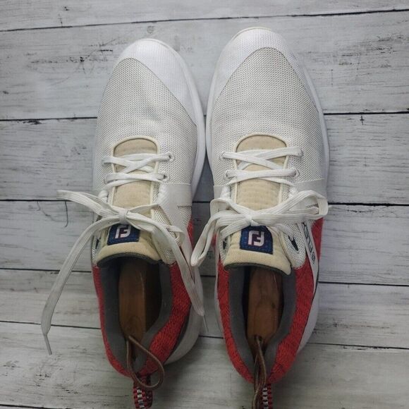 FootJoy FJ Flex Hybrid Spikeless Golf Shoes Men's Size 9.5 M 56104 White Red - Picture 1 of 9